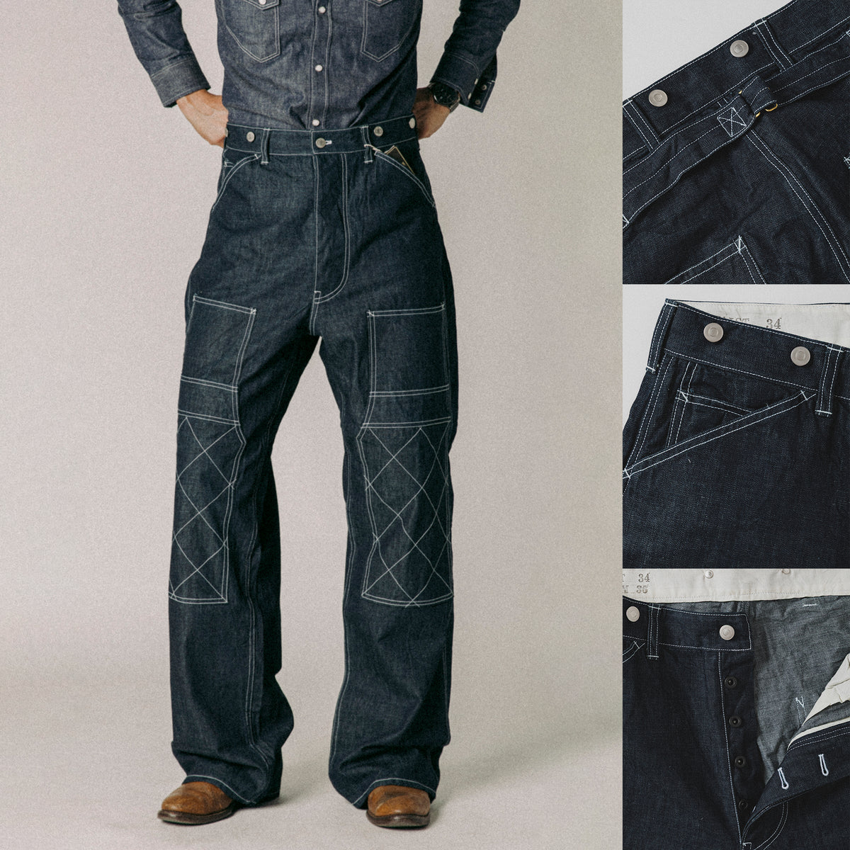 Dry Bones Double Knee Painter Pants — Indigo — view 6