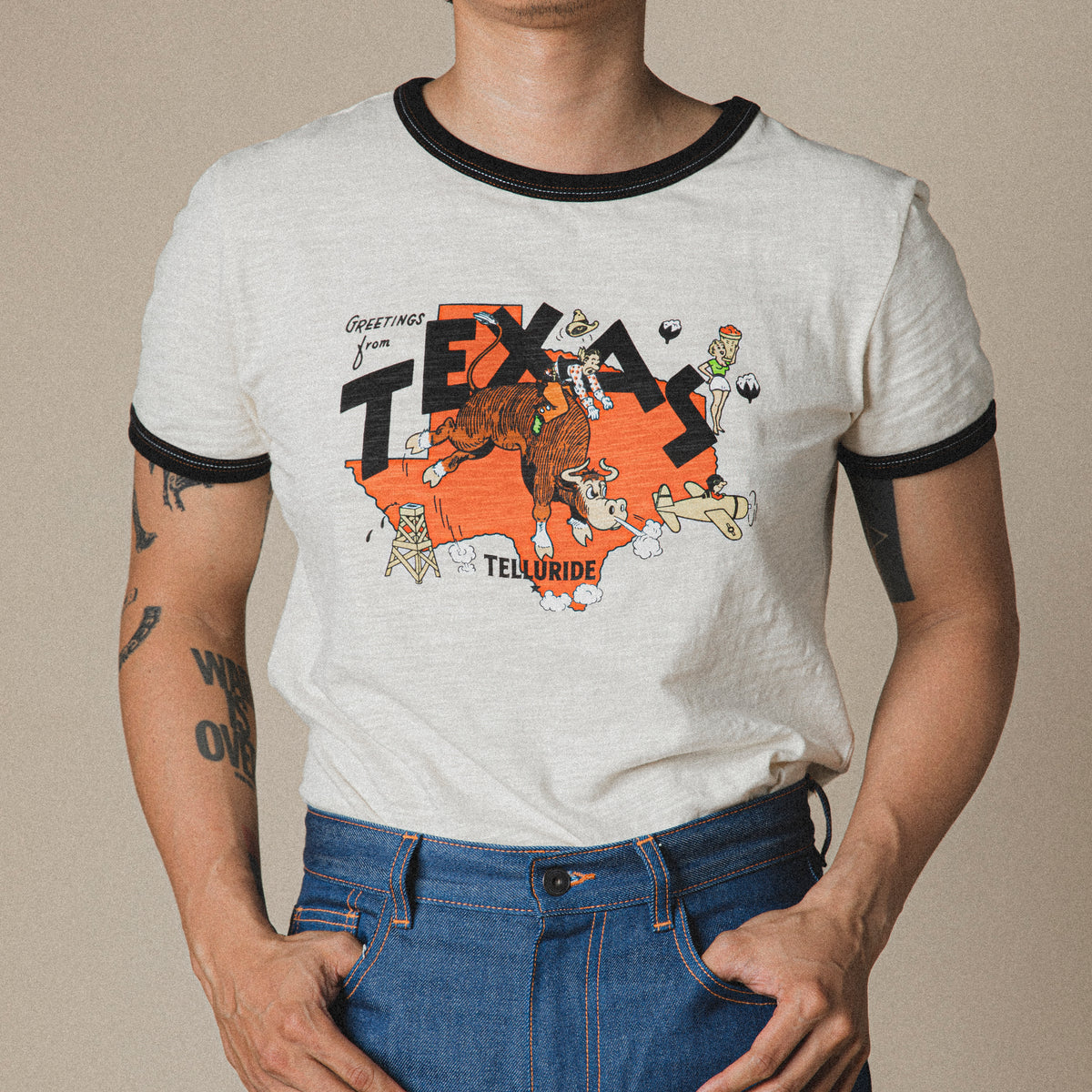 TELLURIDE RINGER TEE POSTCARD - WHITE/BLACK