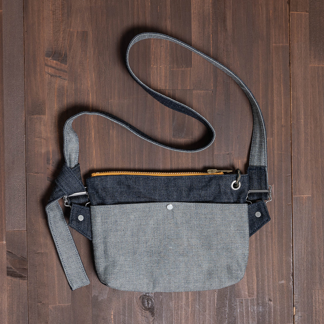 YAMANE LOT.9112 DENIM ZIP SHOULDER BAG EYELET 10 INCH - DENIM