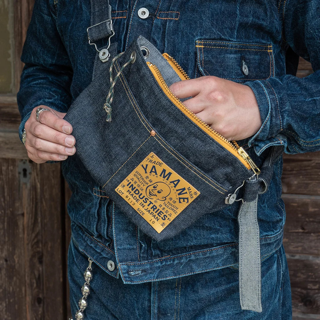 YAMANE LOT.9113 DENIM ZIP SHOULDER BAG WIDE 15 INCH - DENIM