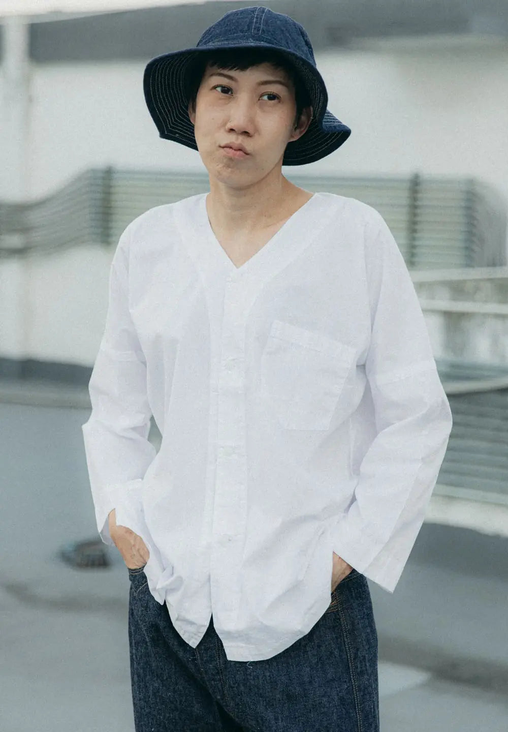 Dry Bones Koi-Guchi Shirt Plain — White — view 2