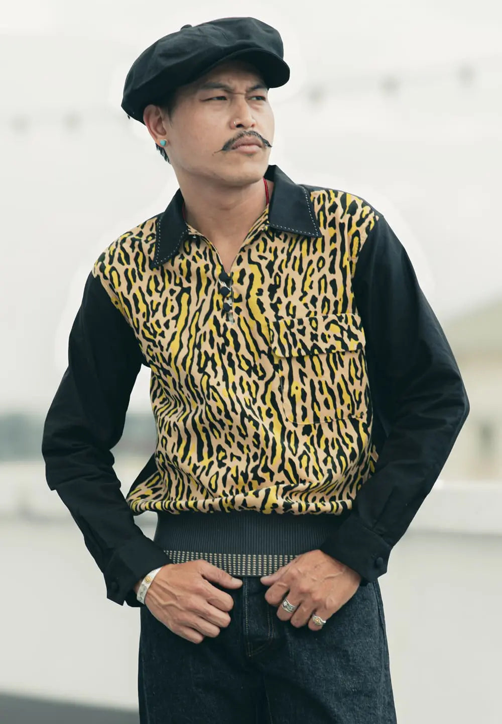 Dry Bones 2TONE Print Gaucho Shirt Vincent's Leo — Beige/Black — view 4