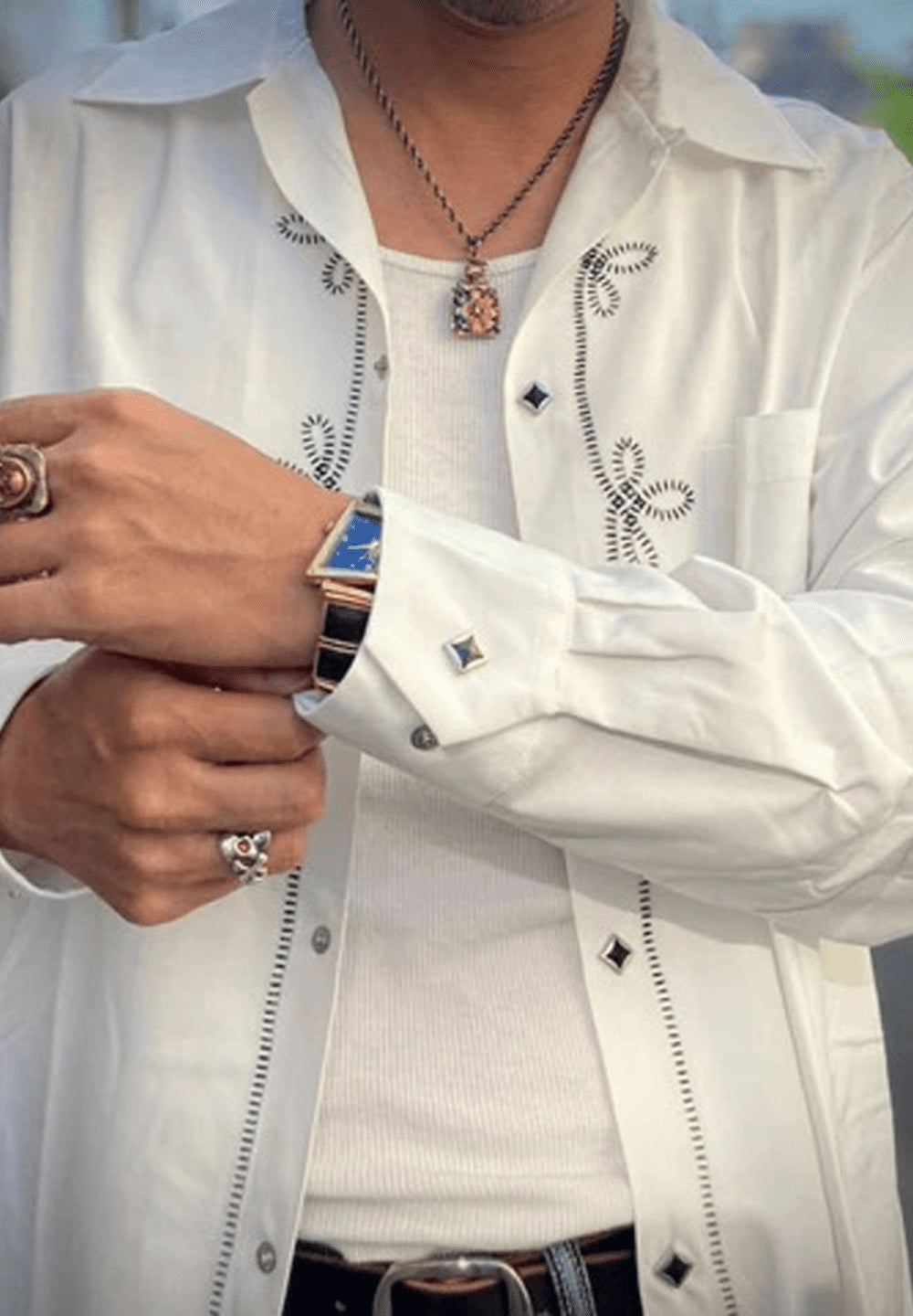 Dry Bones Embroidered Open Shirt Western — Off White — view 4