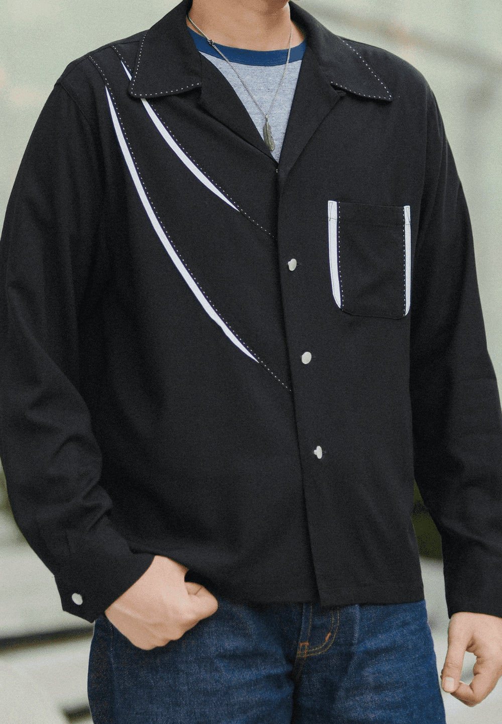 Dry Bones Shark Gill Open Shirt — Black — view 5