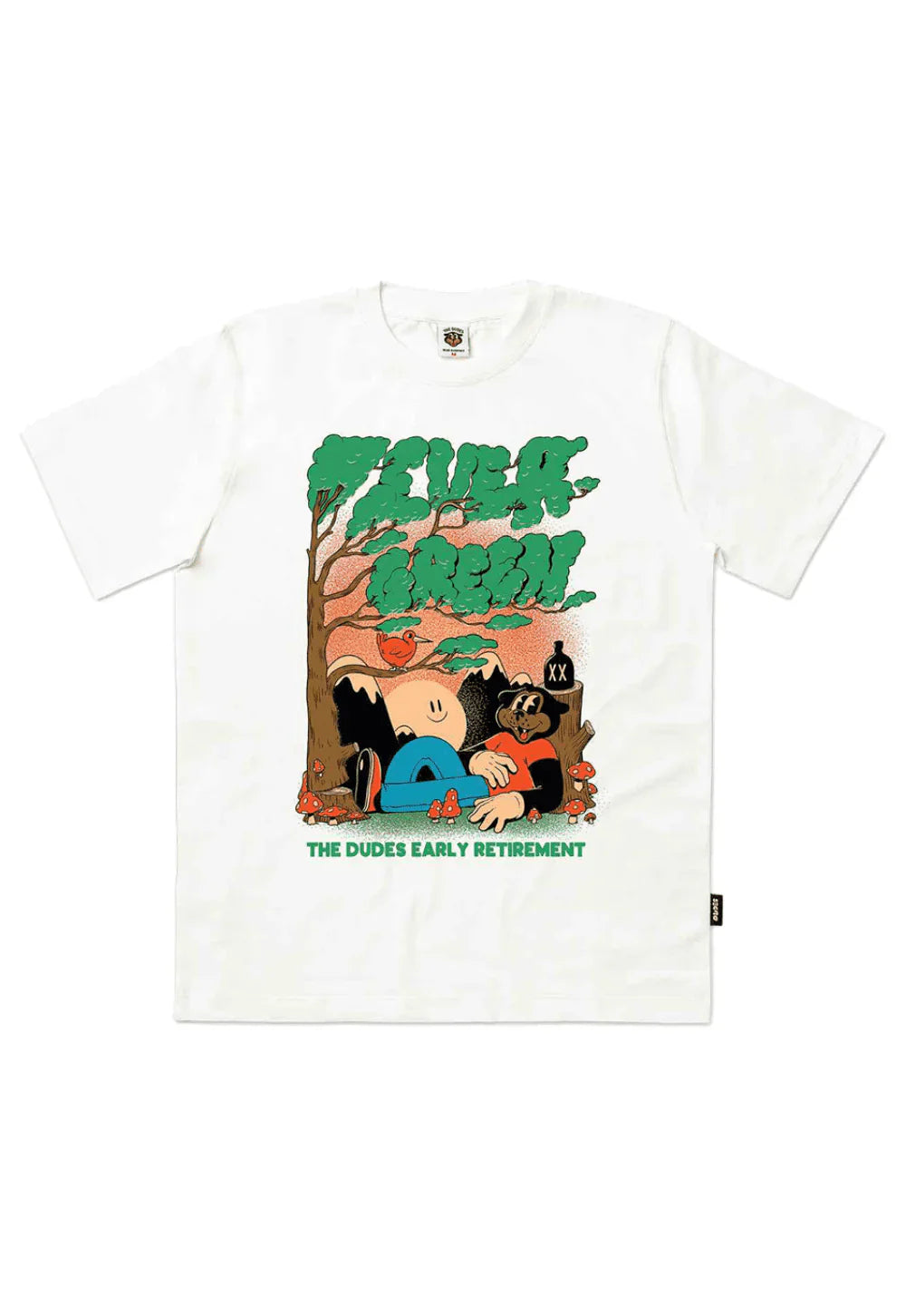 The Dudes Evergreen T-Shirt — White — front view