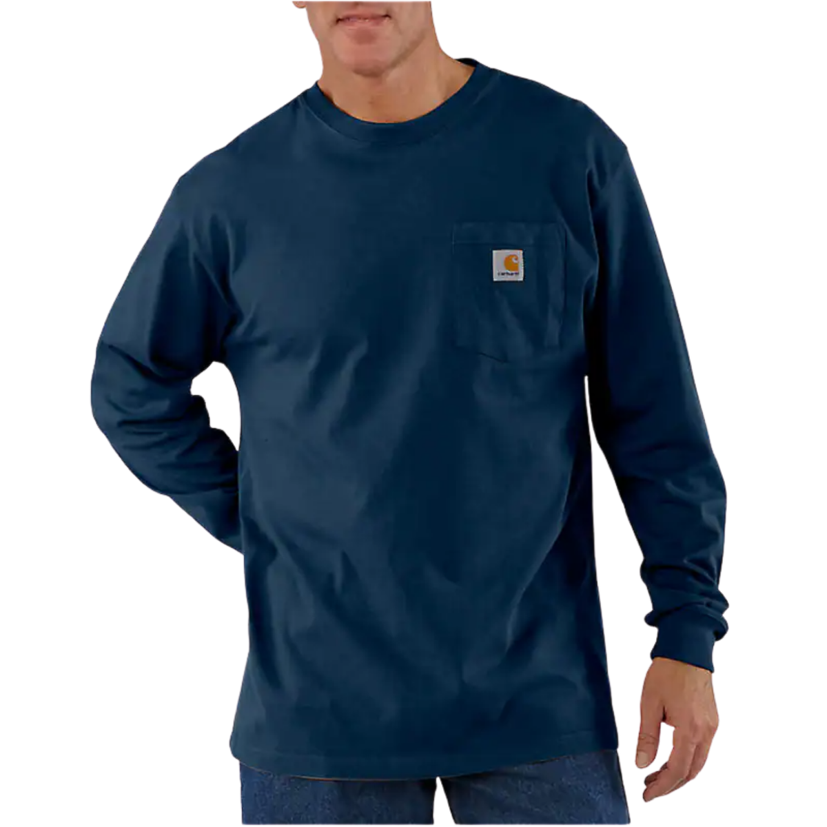 Carhartt Loose Fit Heavyweight Long-Sleeve Pocket T-Shirt — Navy — front view
