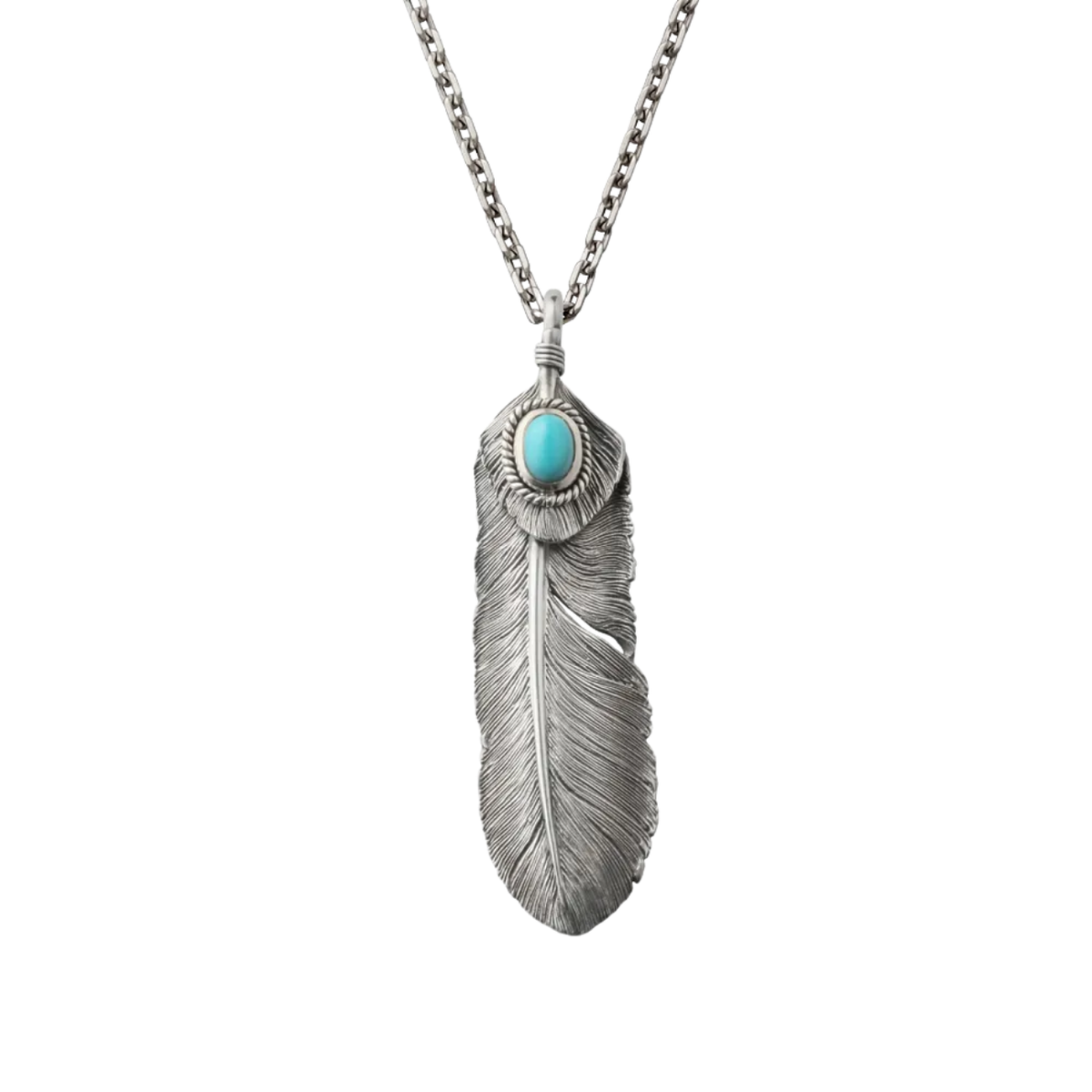 Saad Feather (facing Left) Natural Turquoise Stone Pendant Top — No Color — front view