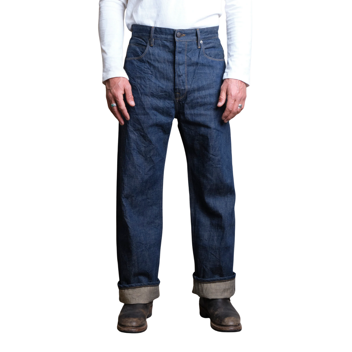 Freenote Modesto Straight Cut 13 Ounce — Natural Rinsed Denim — front view