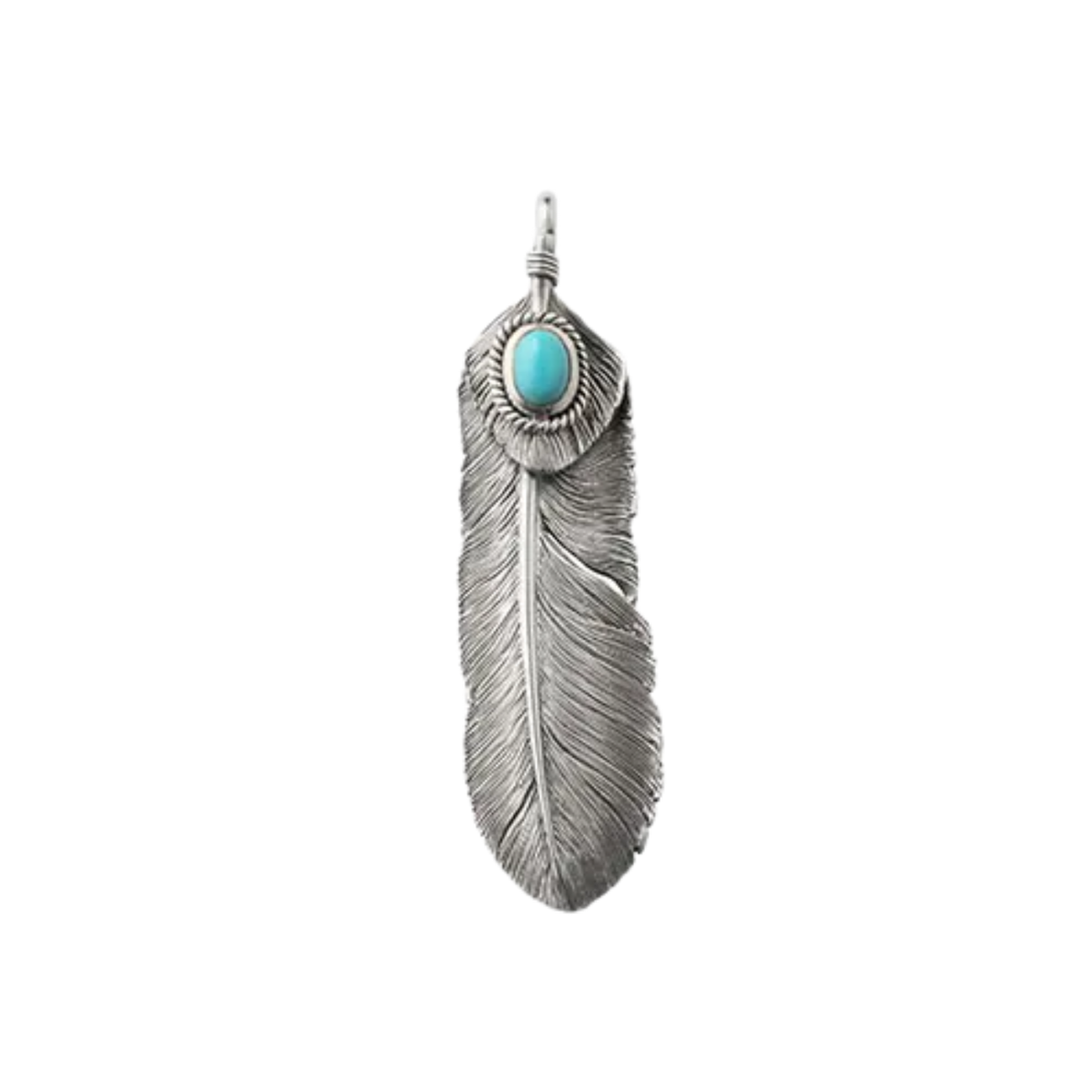 Saad Feather (facing Left) Natural Turquoise Stone Pendant Top — No Color — view 2
