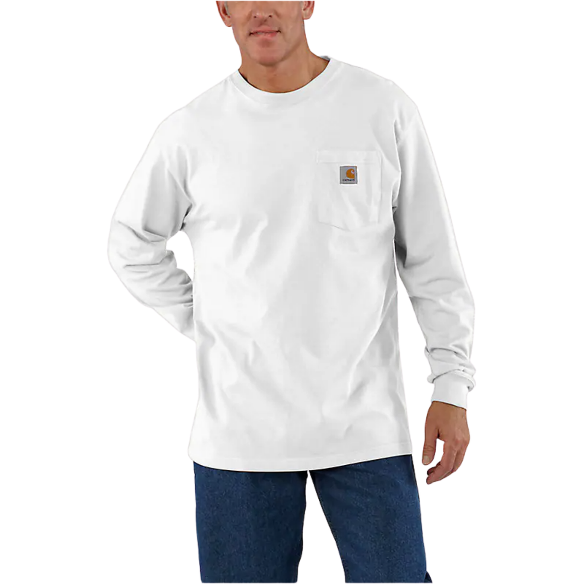 Carhartt Loose Fit Heavyweight Long-Sleeve Pocket T-Shirt — White — front view