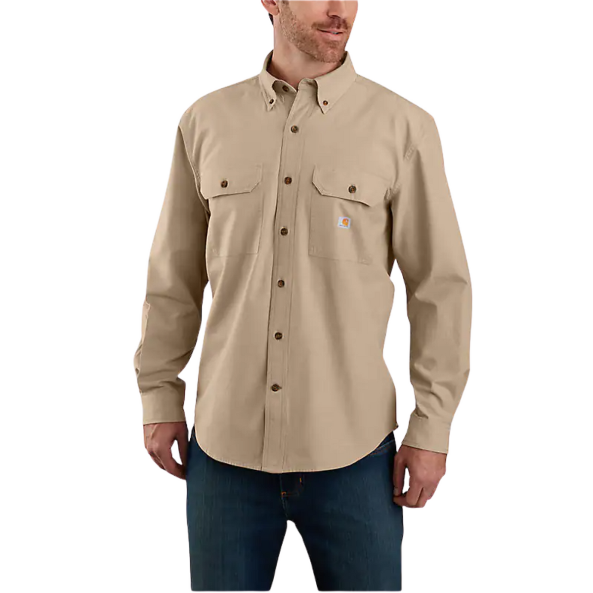 Carhartt Loose Fit Midweight Chambray Long-Sleeve Shirt — Dark Tan Chambray — front view
