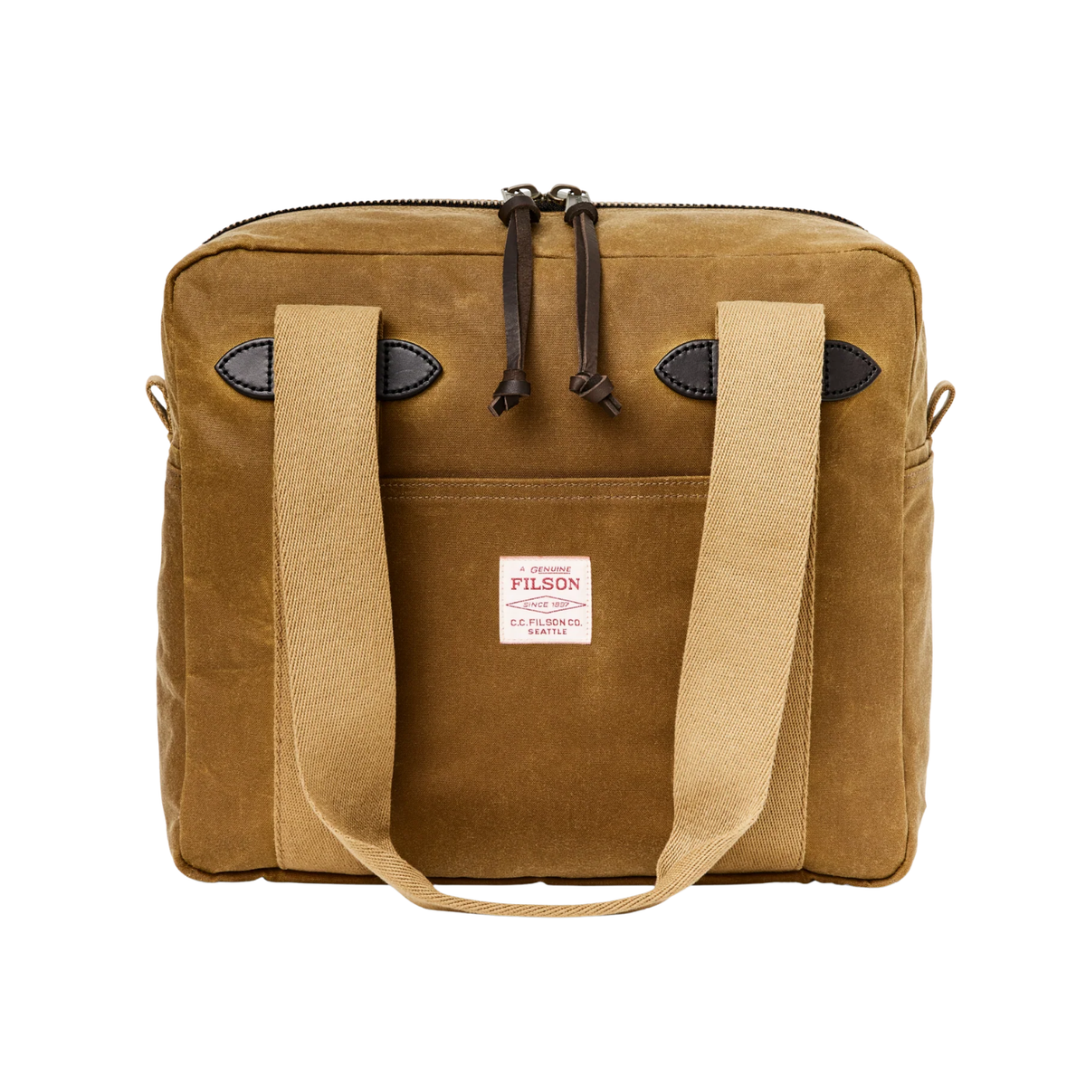Filson Tin Cloth Zipper Tote Bag — Dark Tan — front view