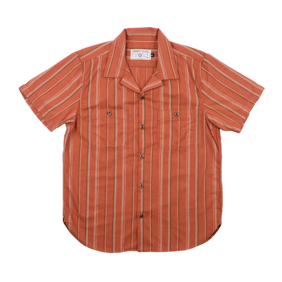 Freenote Dayton Short Sleeve — Orange Stripe — front view