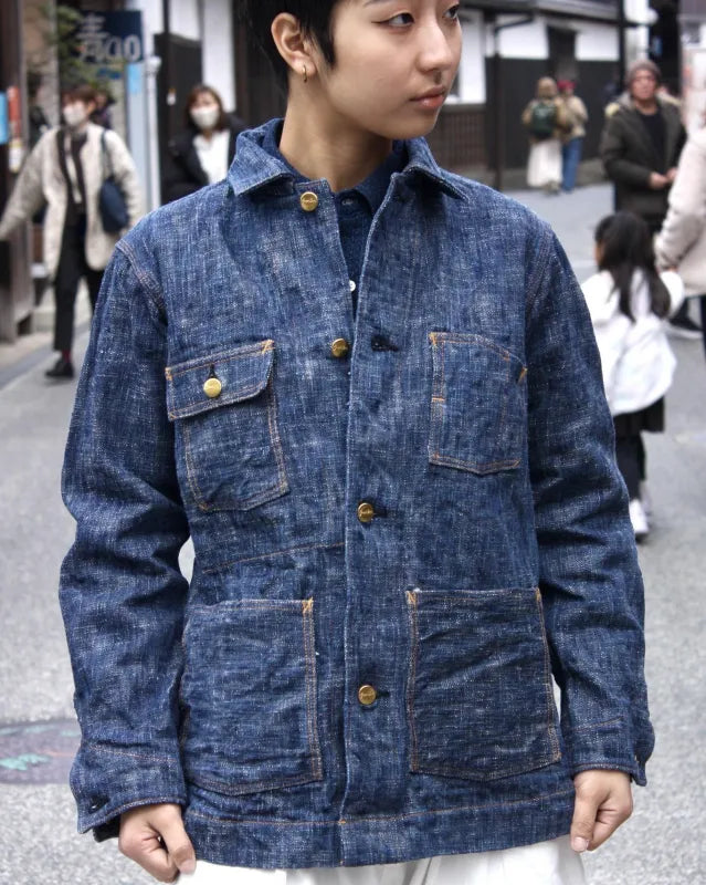 Graph Zero Coverall Jacket Skein Dyeing Denim — Green Indigo — view 8