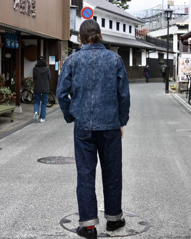 Graph Zero Coverall Jacket Skein Dyeing Denim — Green Indigo — view 9