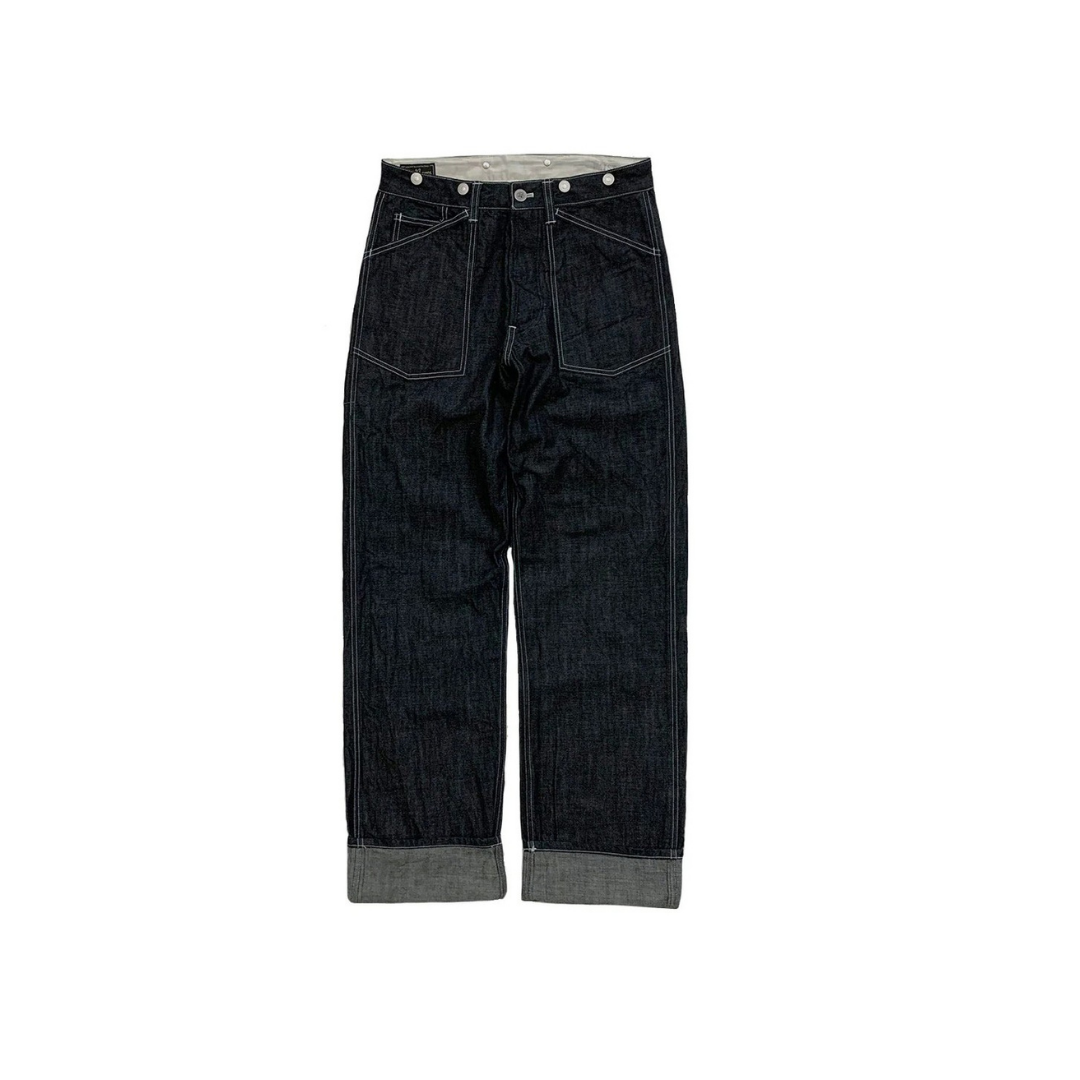 Dry Bones Army Denim Work Trousers — Indigo — front view
