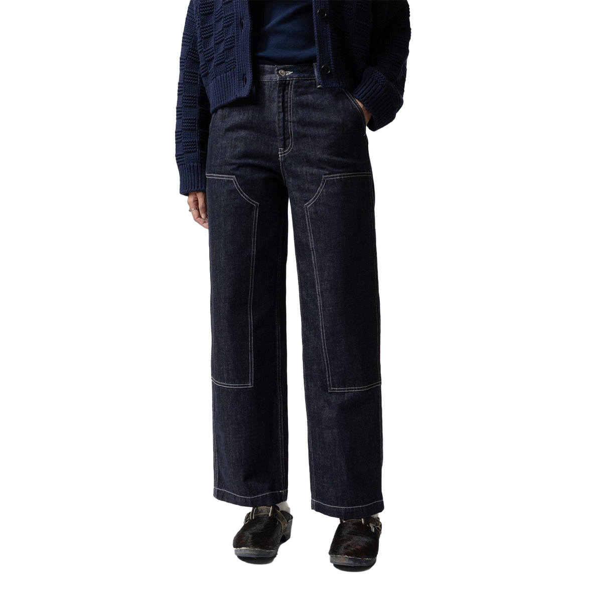 Nudie Jeans Wendy Double Knee Denim Pants — Dark Blue — front view