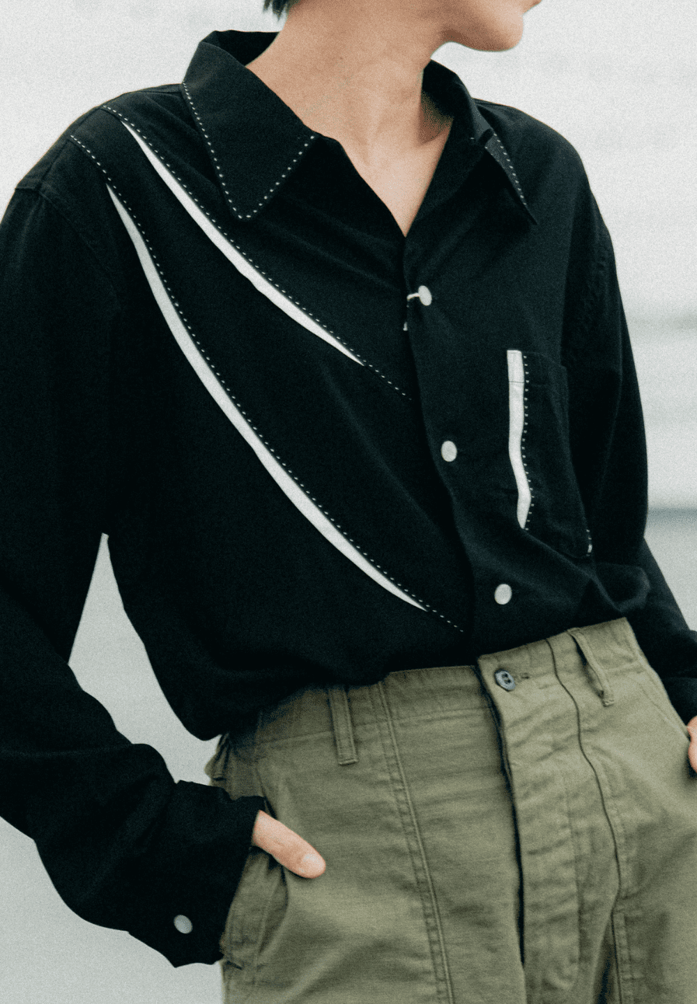 Dry Bones Shark Gill Open Shirt — Black — view 4