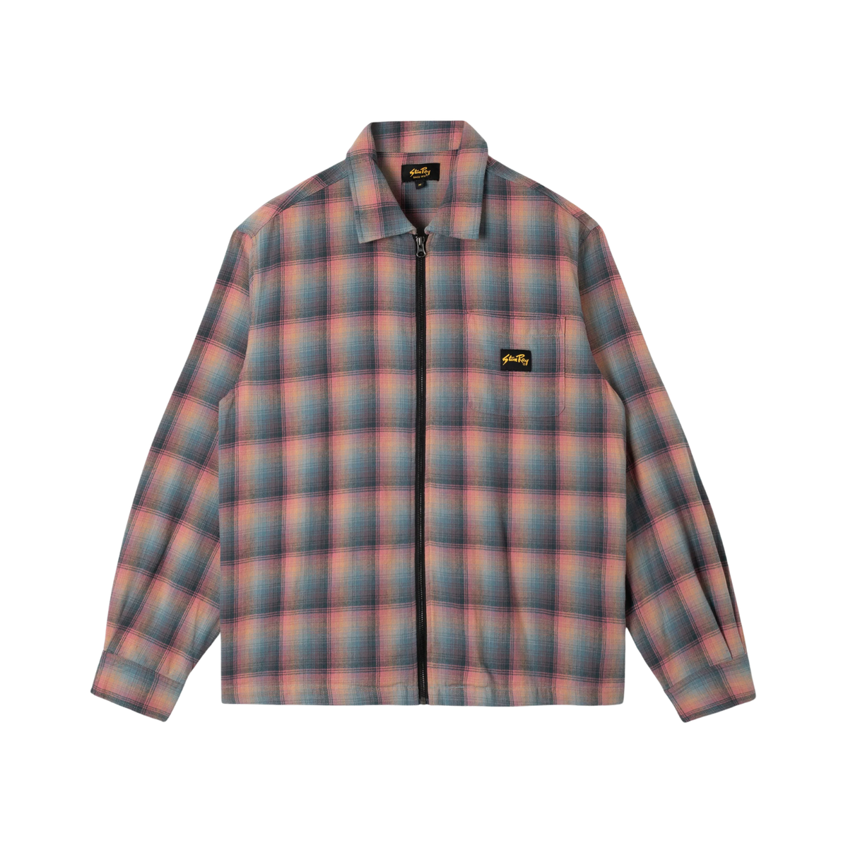 Stan Ray Zip Shirt — Pink/Teal Plaid — front view