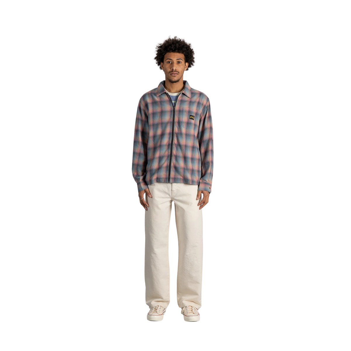 Stan Ray Zip Shirt — Pink/Teal Plaid — view 4