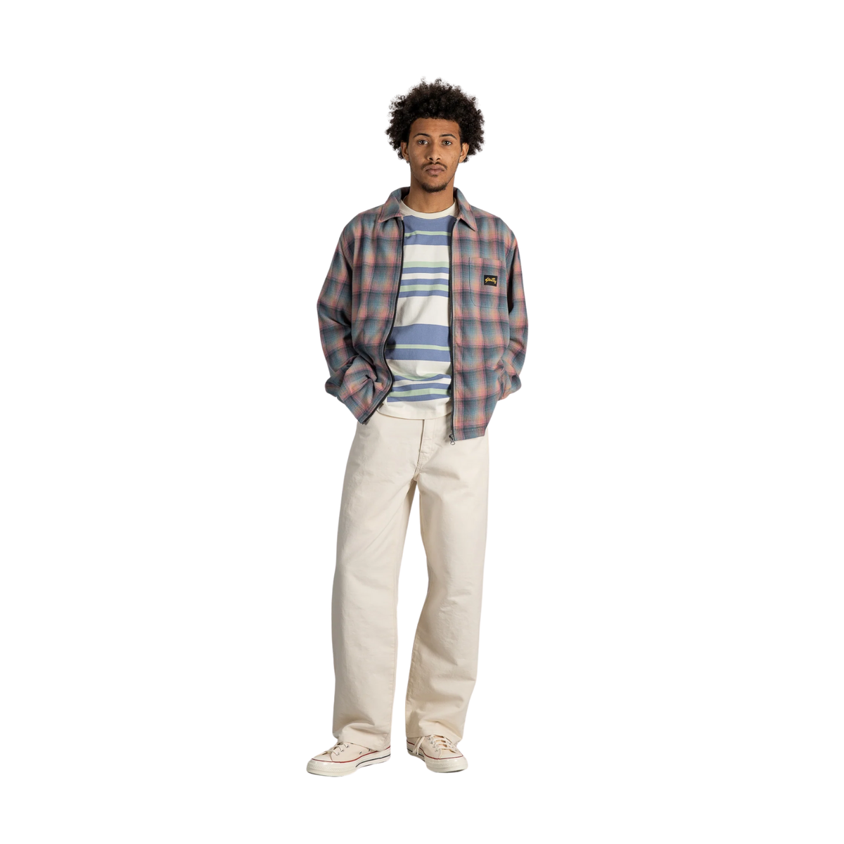 Stan Ray Zip Shirt — Pink/Teal Plaid — view 7