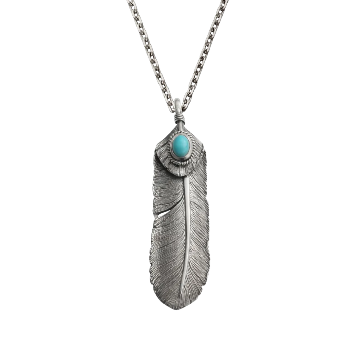 Saad Feather (facing Right) Natural Turquoise Stone Pendant Top — No Color — front view