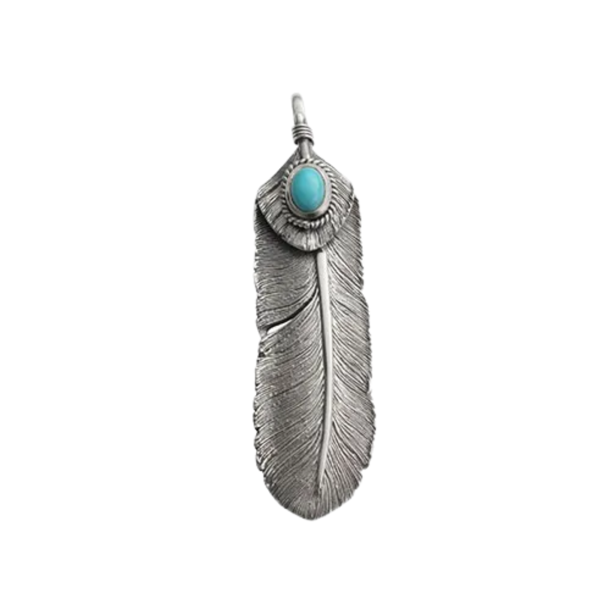 Saad Feather (facing Right) Natural Turquoise Stone Pendant Top — No Color — view 2
