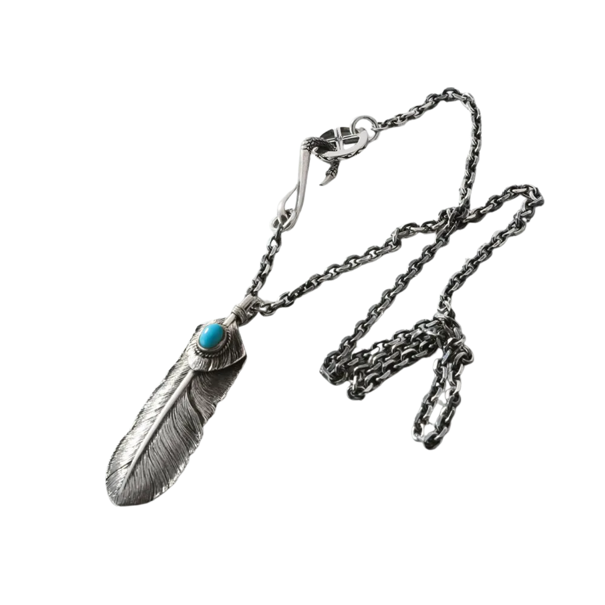 Saad Feather (facing Right) Natural Turquoise Stone Pendant Top — No Color — view 6