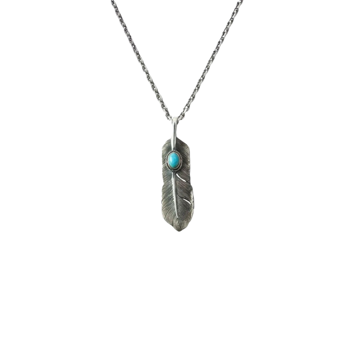 Saad Feather (left Facing) Natural Stone Turquoise Stone Pendant Top — No Color — front view