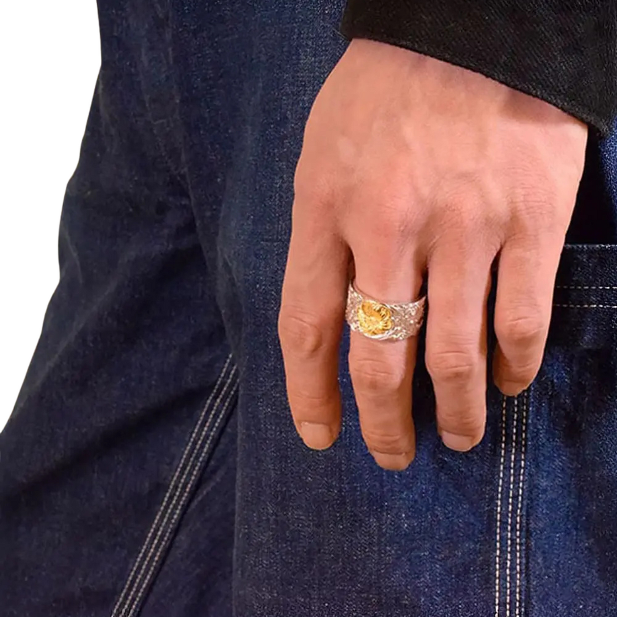 Saad Sheridan Carving Silver 925 K24 Gold Plated Ring/Ring — No Color — view 2