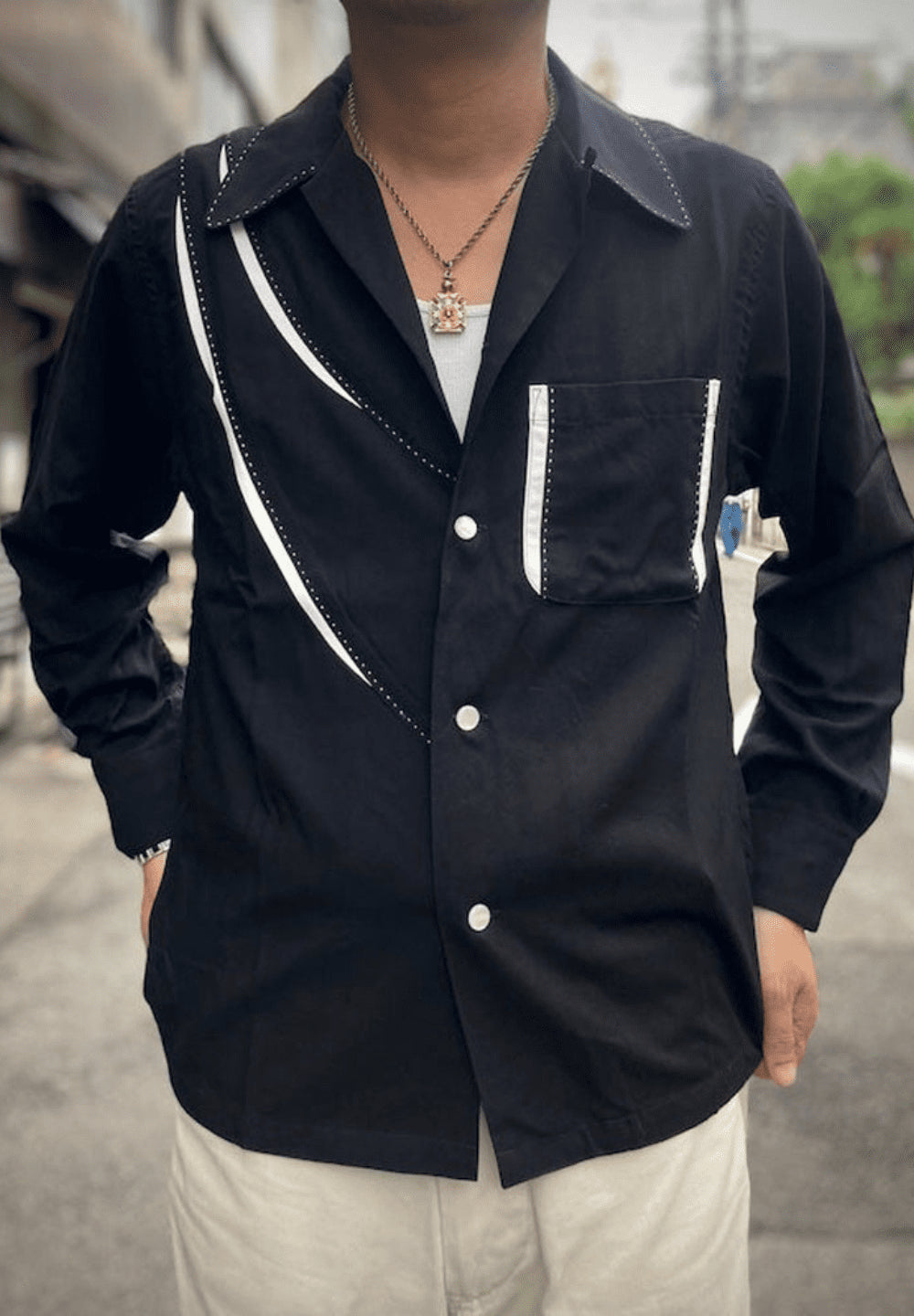 Dry Bones Shark Gill Open Shirt — Black — view 3