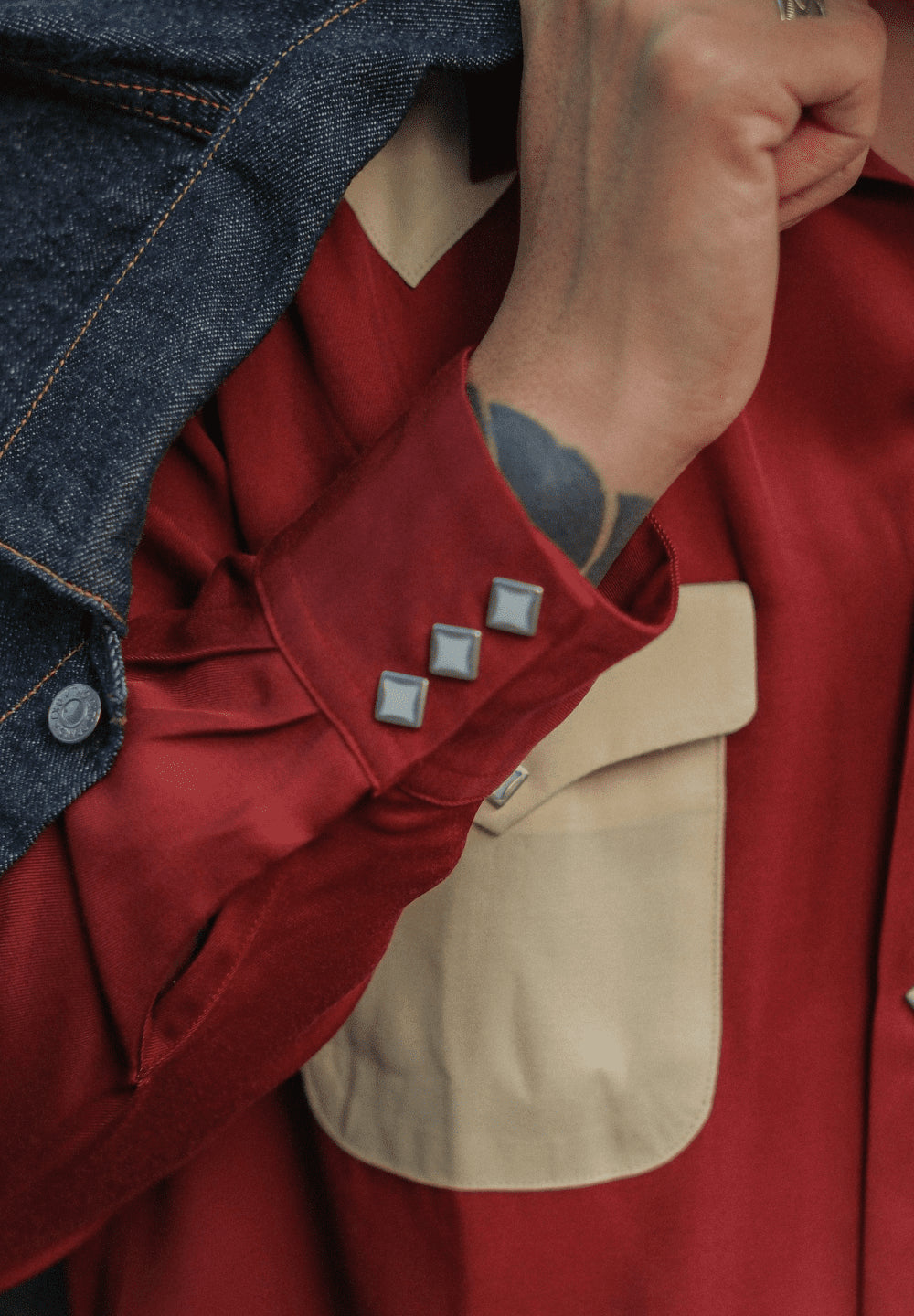 Dry Bones Western Yoke 2 Flap Open Shirt — Wine — view 4