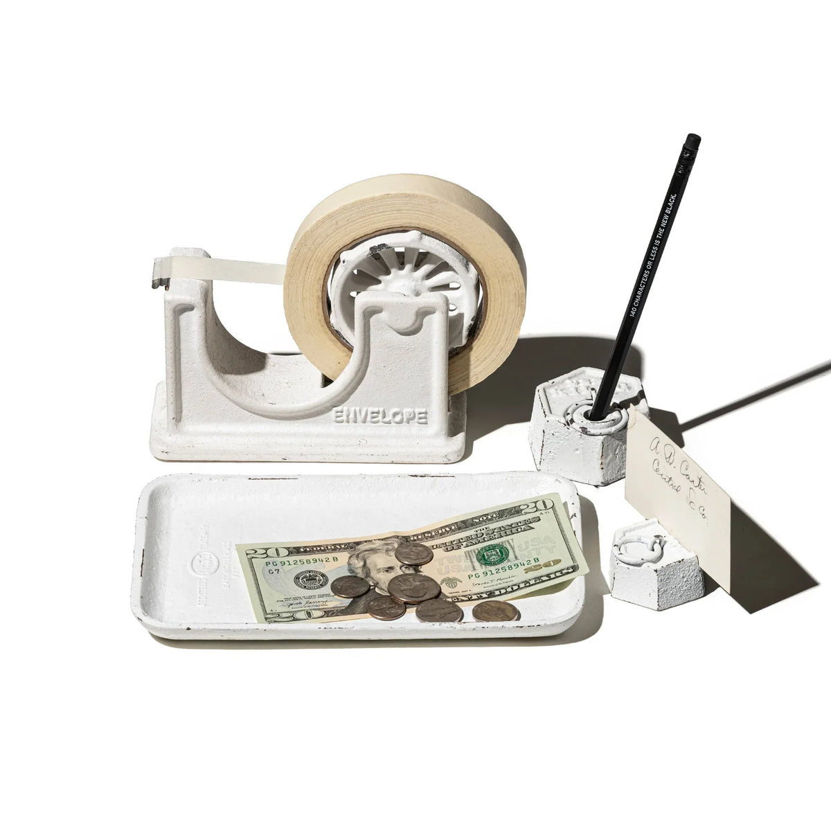 Puebco 200G Paper Weight/Card Holder — Mat White — front view