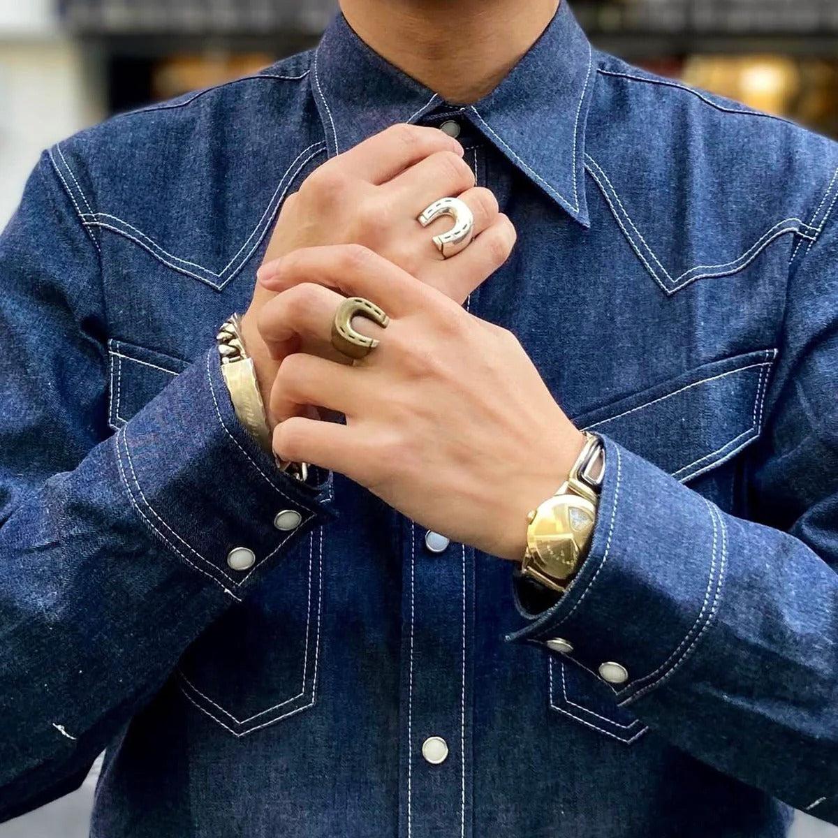 Dry Bones Brass Horse Shoe Ring — Brass — view 2