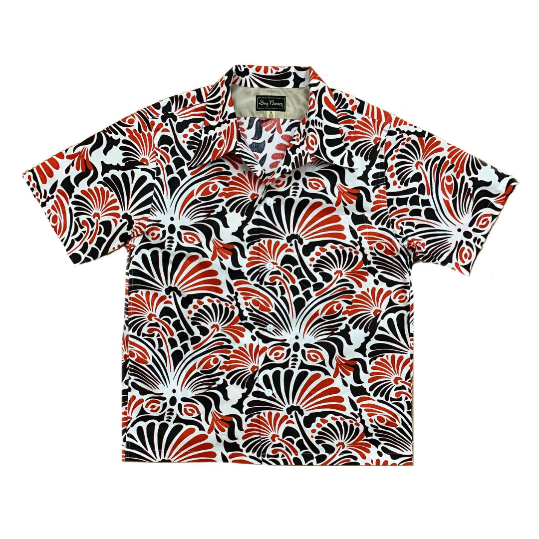 Dry Bones Short Sleeve Cotton Hawaiian Shirt Flower — White — front view