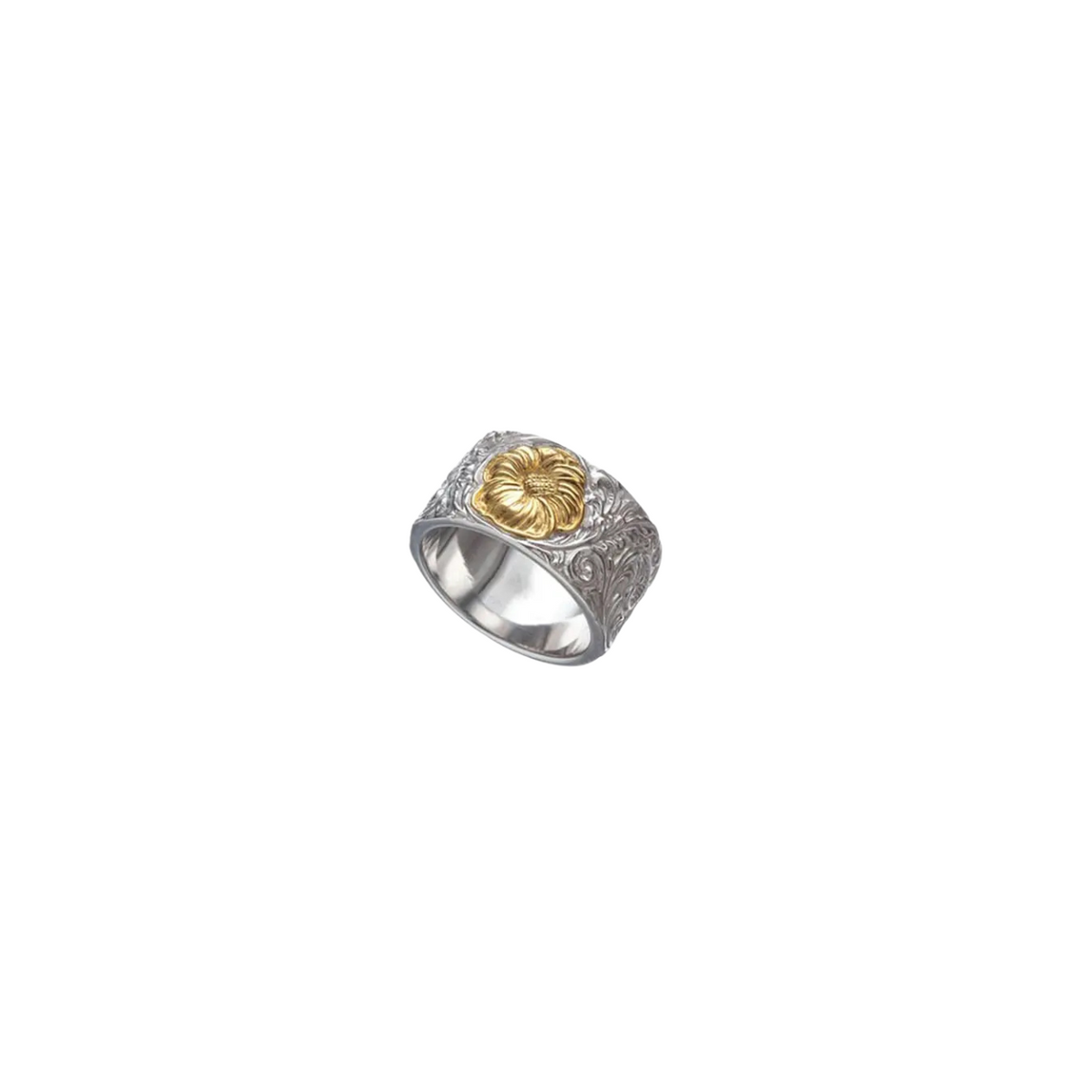 Saad Sheridan Carving Silver 925 K24 Gold Plated Ring/Ring — No Color — front view