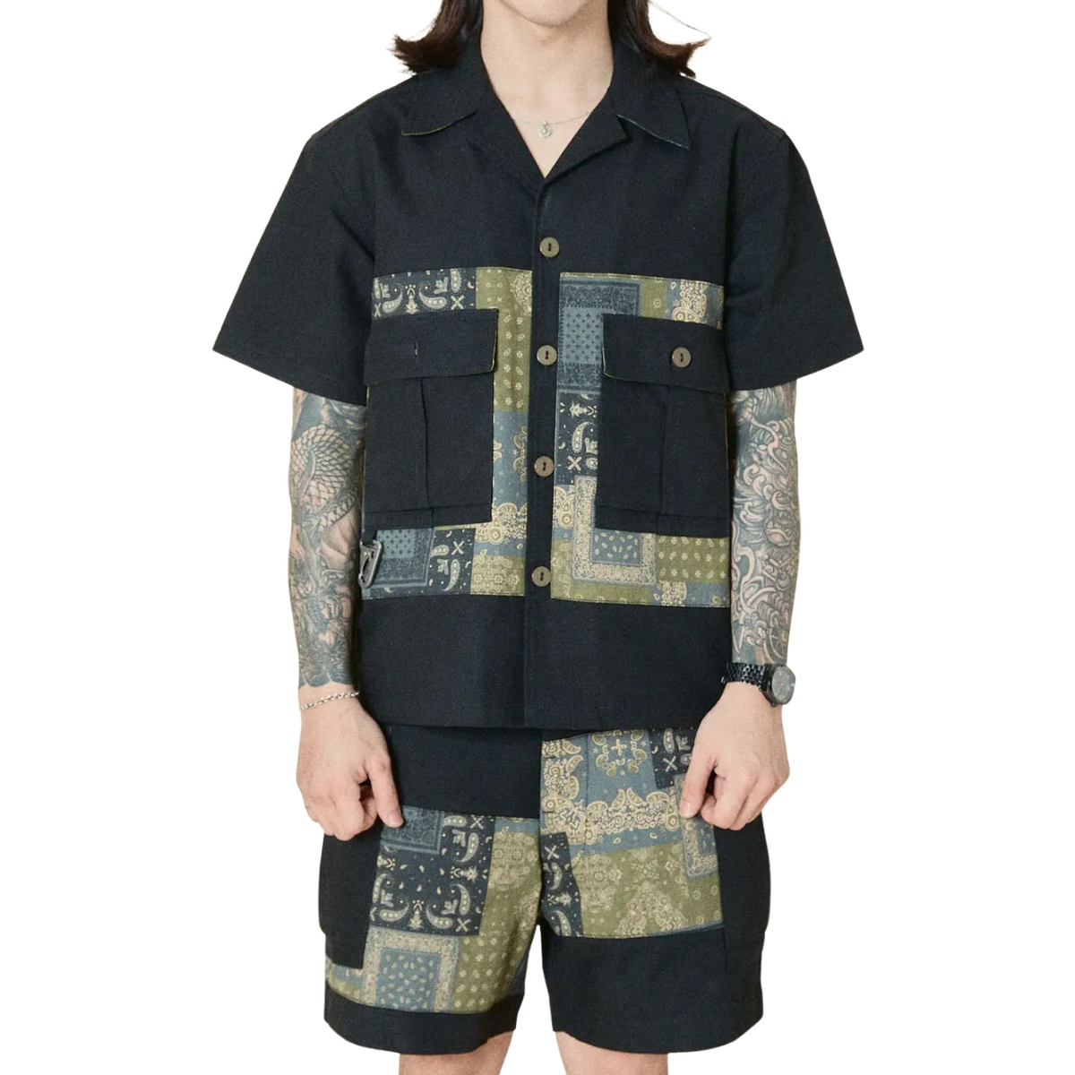 Union Labs Patch Up P43 Short Sleeve Shirt — Black — view 3