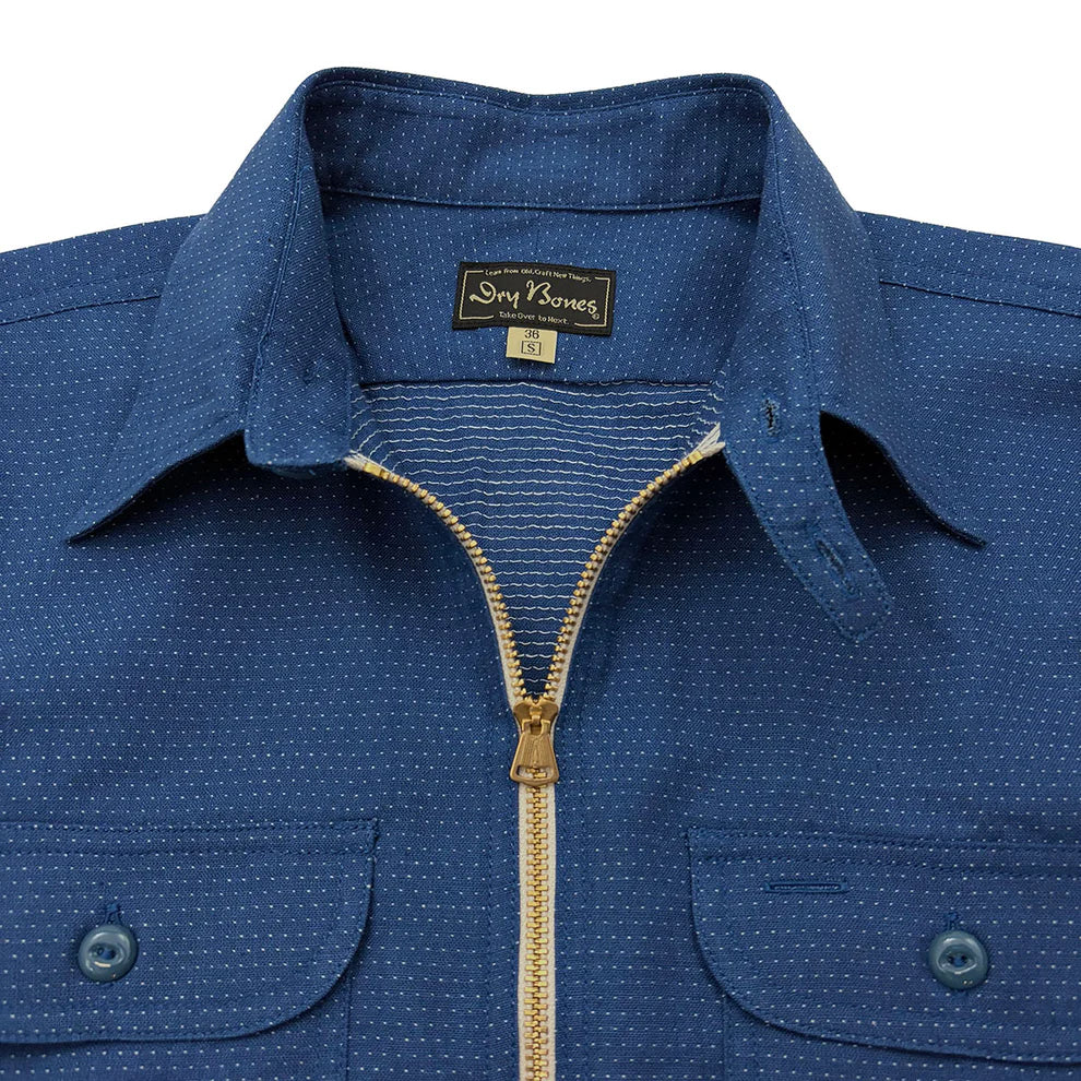 Dry Bones Embroidery Stitches Half Zip Work Shirt — Blue — view 3