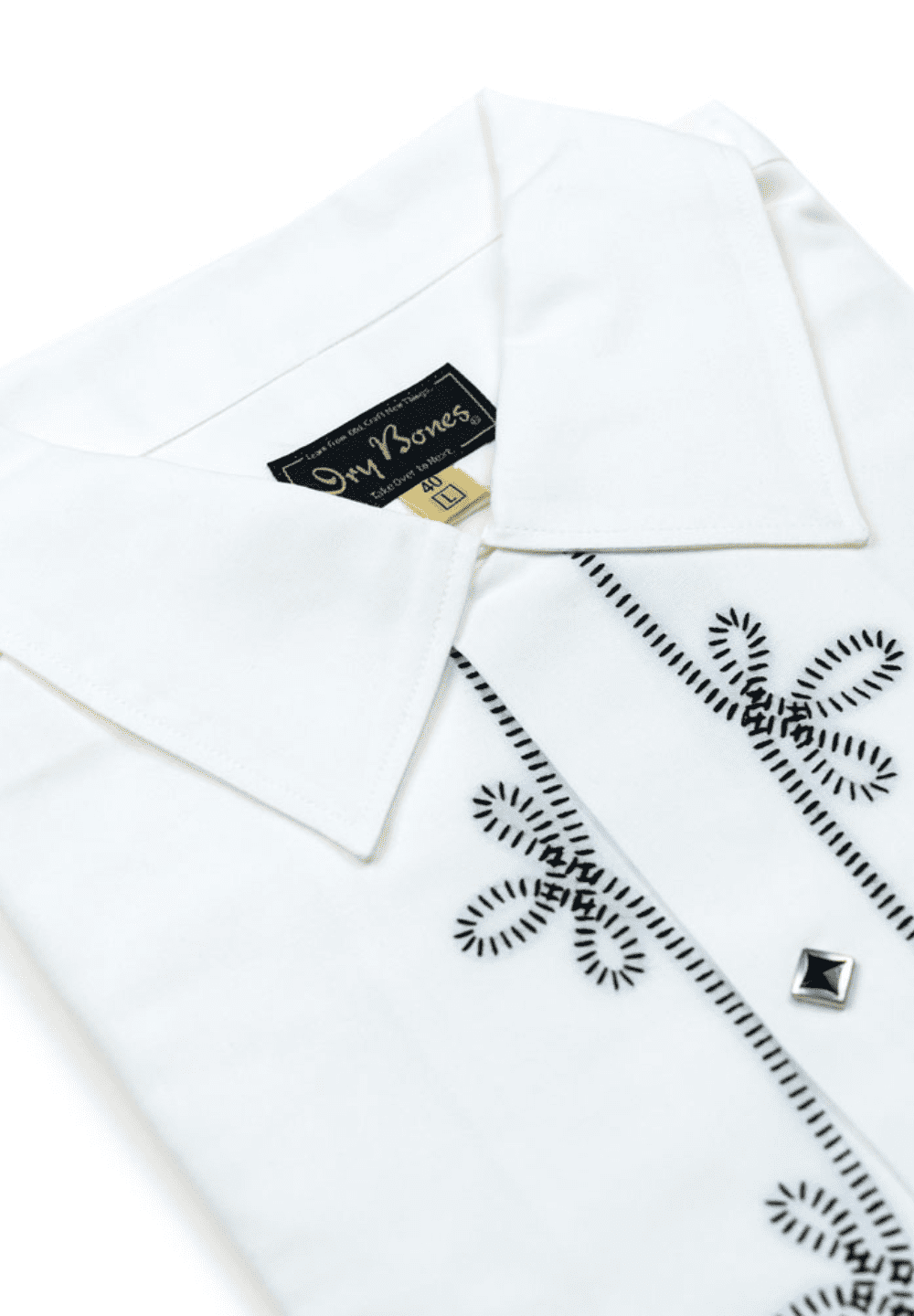 Dry Bones Embroidered Open Shirt Western — Off White — front view