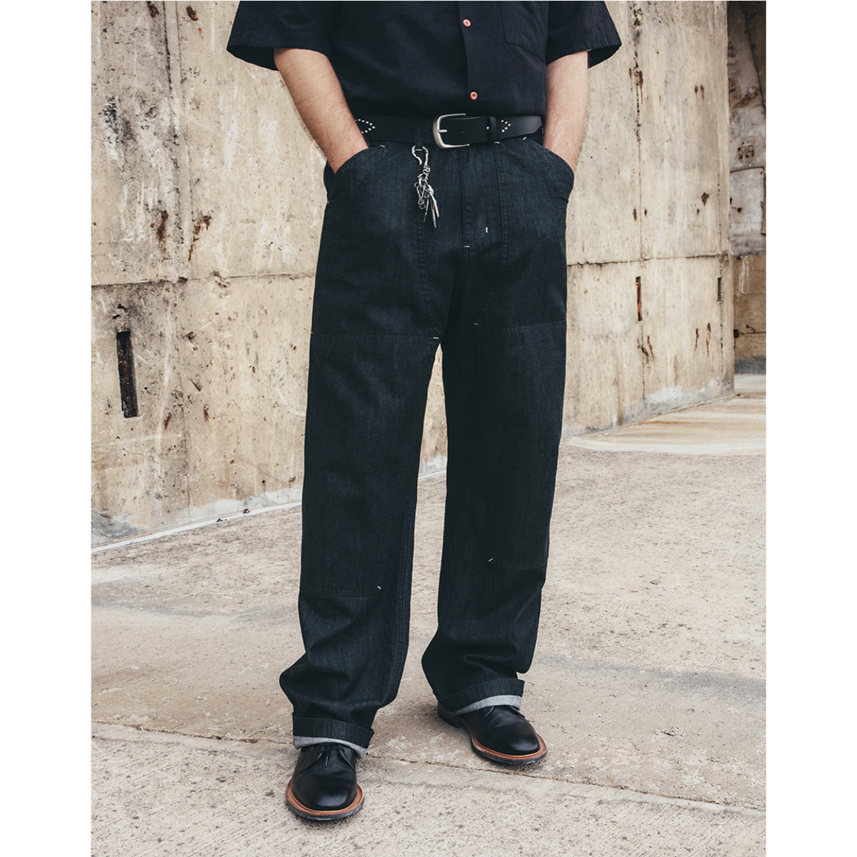 Uniform Bridge Double Knee Denim Pants 6.2oz — Black Rinsed — view 6