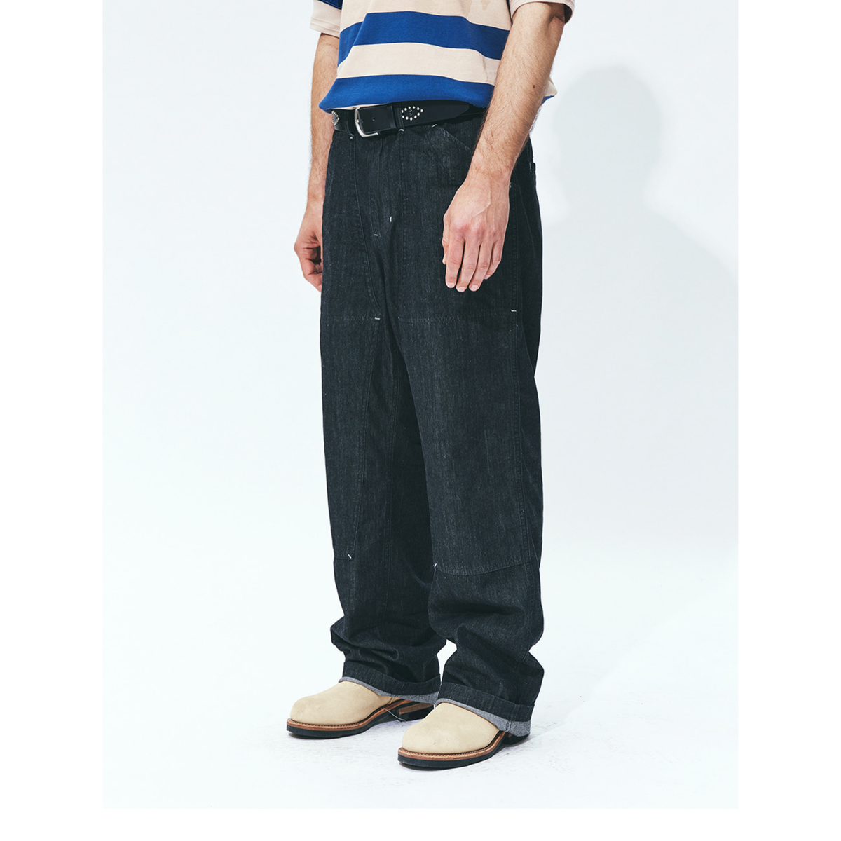 Uniform Bridge Double Knee Denim Pants 6.2oz — Black Rinsed — view 7