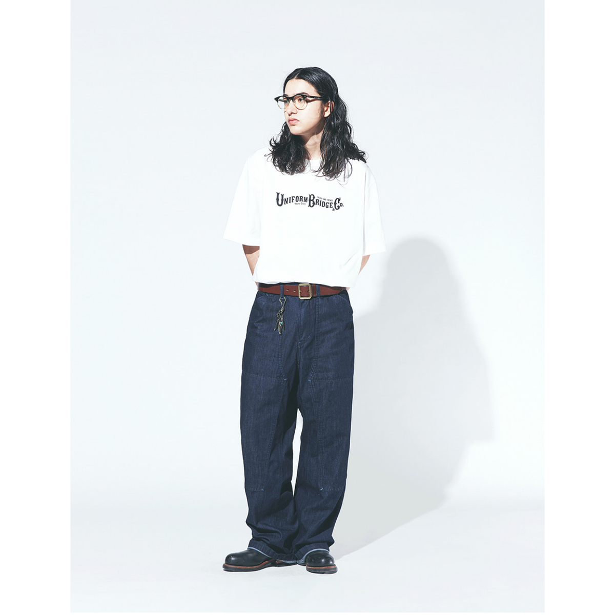 Uniform Bridge Double Knee Denim Pants 6.2oz — Indigo Rinsed — view 4