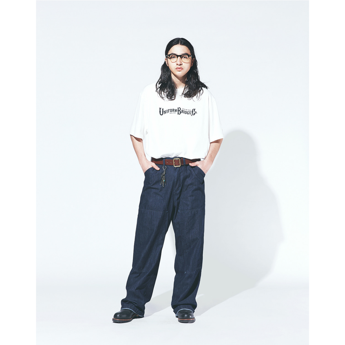 Uniform Bridge Double Knee Denim Pants 6.2oz — Indigo Rinsed — view 5