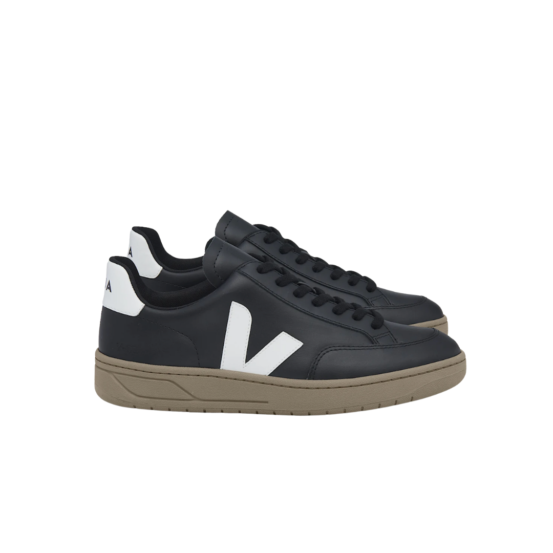 Veja V-12 — Black/White/Dune — front view