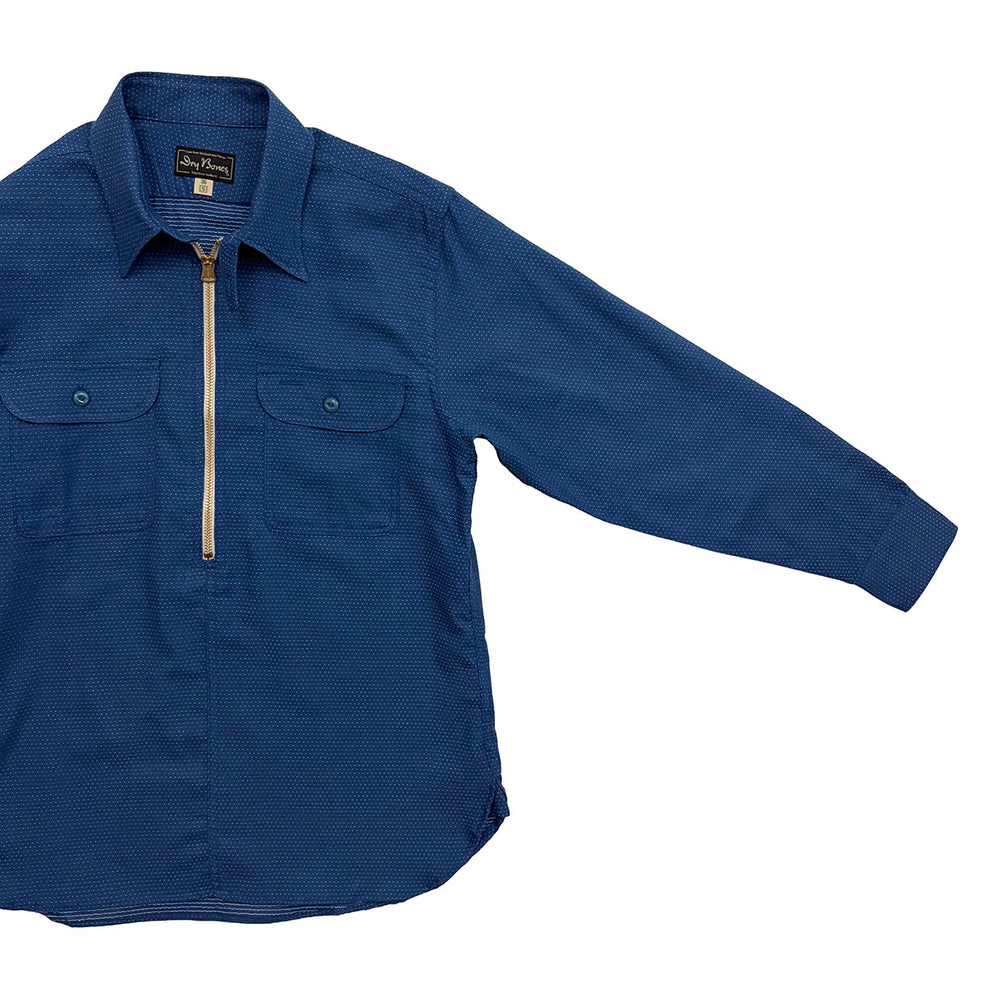 Dry Bones Embroidery Stitches Half Zip Work Shirt — Blue — view 5