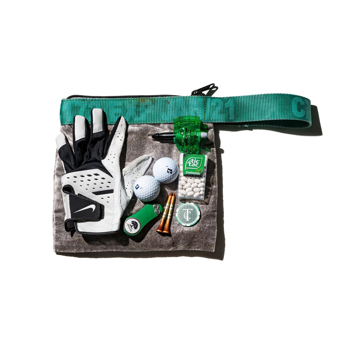 Puebco Vintage Sling Belt Pouch / Silver X Green — front view