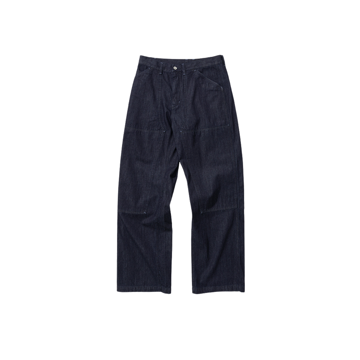 Uniform Bridge Double Knee Denim Pants 6.2oz — Indigo Rinsed — front view