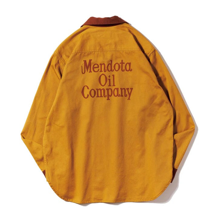 Pherrows Open Collar Work Shirts — Mustard X Brown — view 2