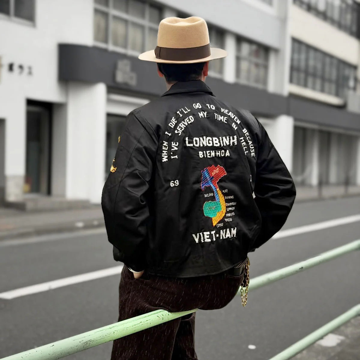 Dry Bones Embroidered Jacket Fukurokuju — Black — view 3