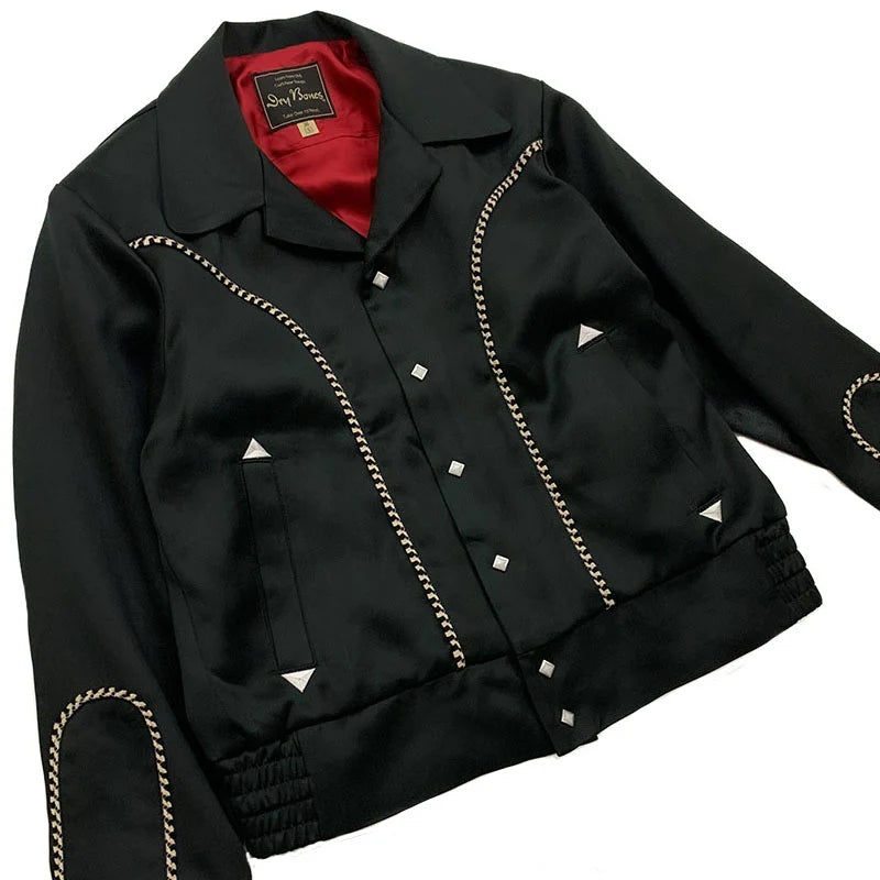 DRY BONES WESTERN STYLE SATIN JACKET - BLACK